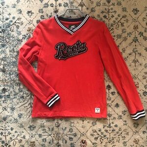 ROOTS Crewneck Red and Black Logo Sweater